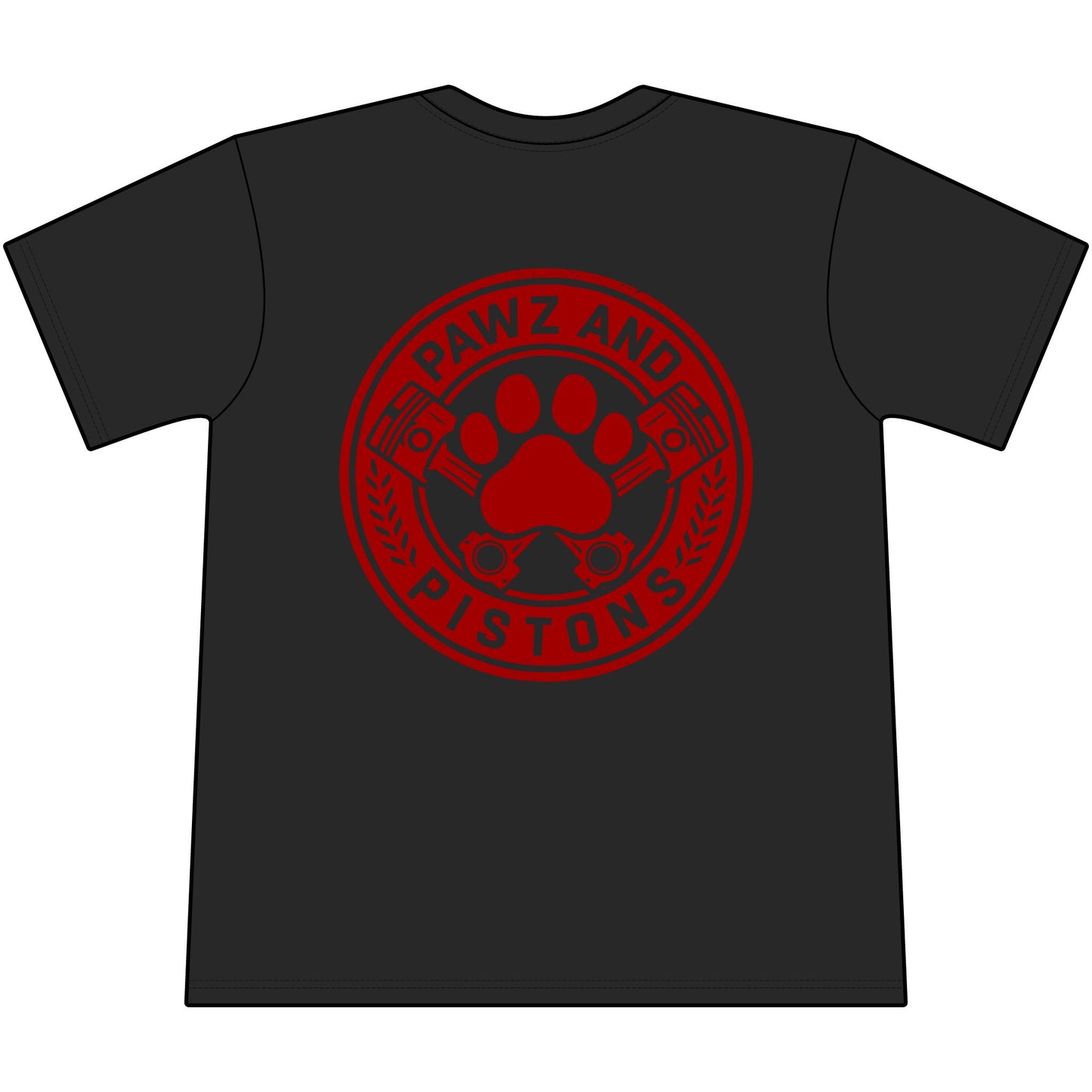 Pawz and Pistons Pocket Tee — Vintage Paw Print Auto Logo T-Shirt