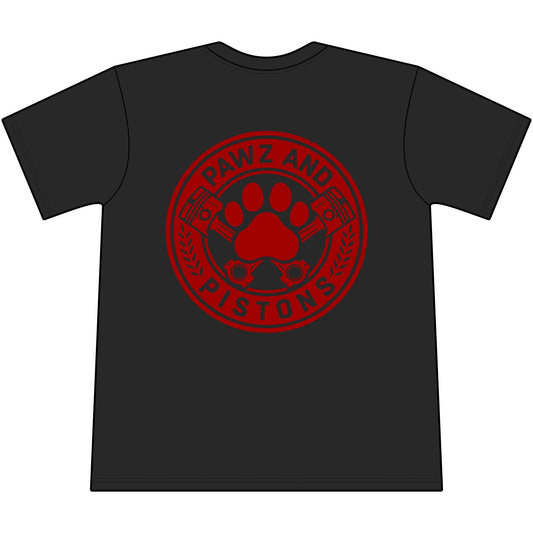 Pawz and Pistons Pocket Tee — Vintage Paw Print Auto Logo T-Shirt