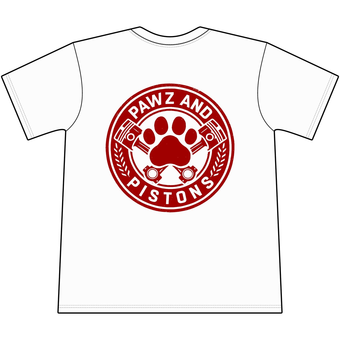 Pawz and Pistons Pocket Tee — Vintage Paw Print Auto Logo T-Shirt